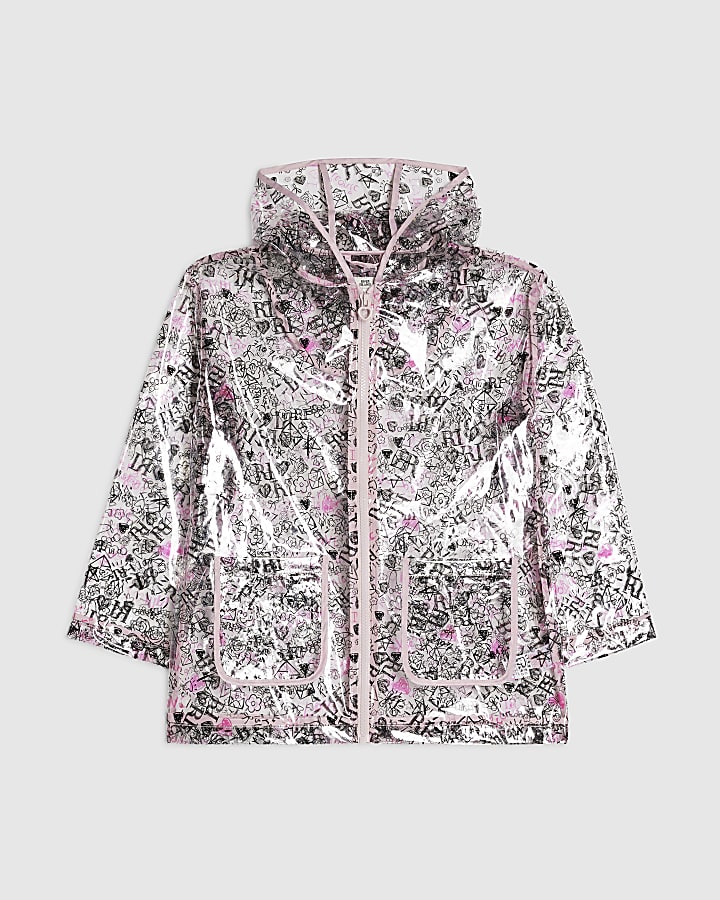 Girls Black Graffiti Print Raincoat