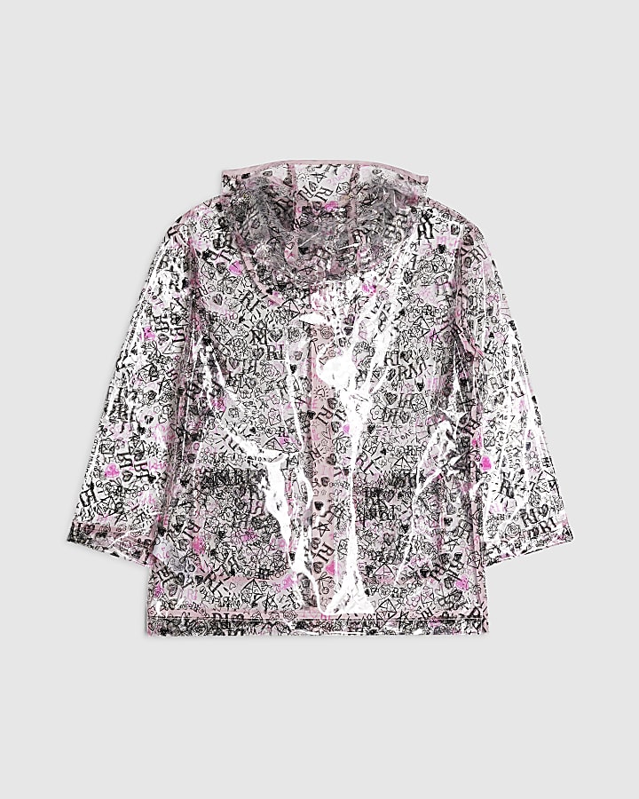 Girls Black Graffiti Print Raincoat