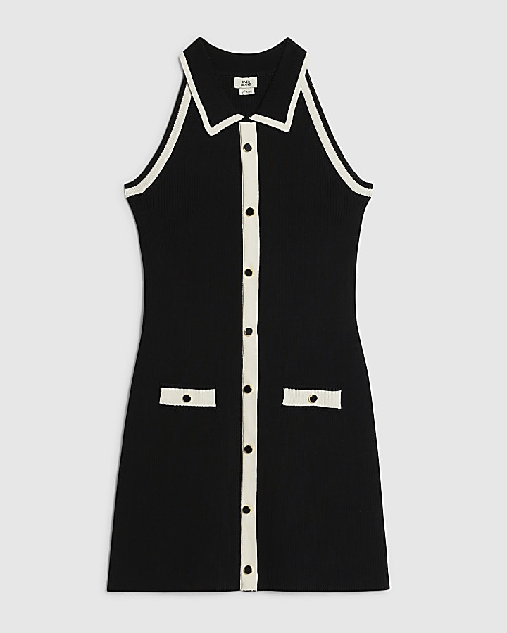 Girls Black Halter Polo Dress
