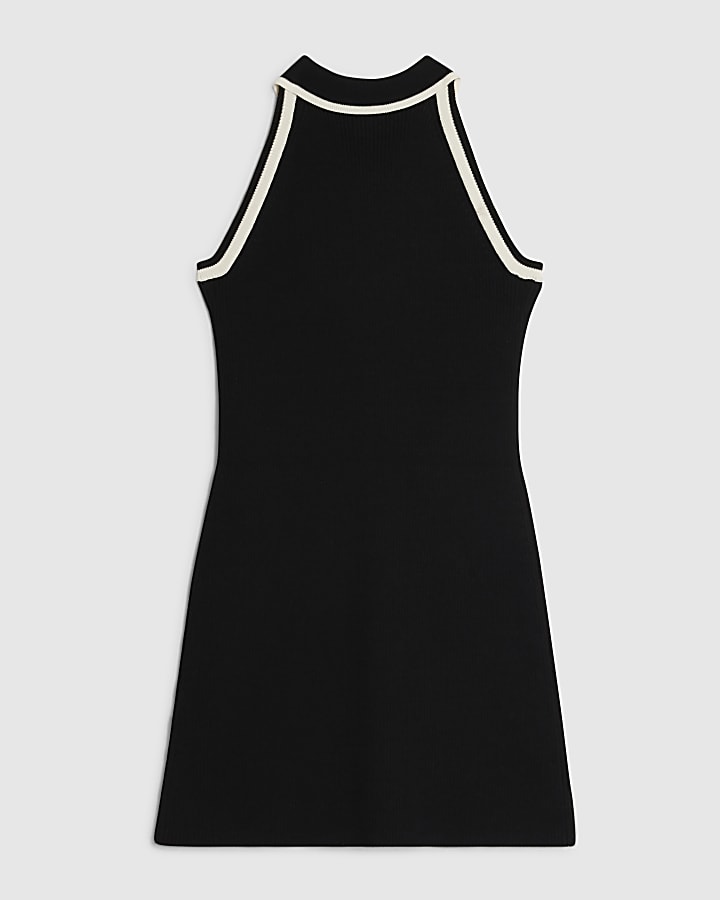 Girls Black Halter Polo Dress