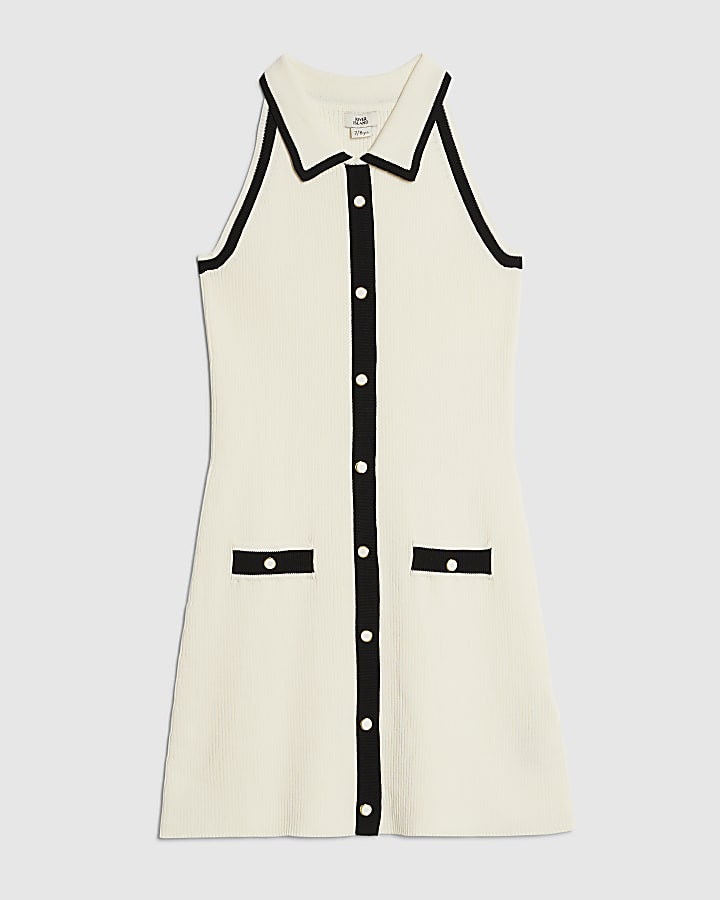 Girls Cream Halter Polo Dress