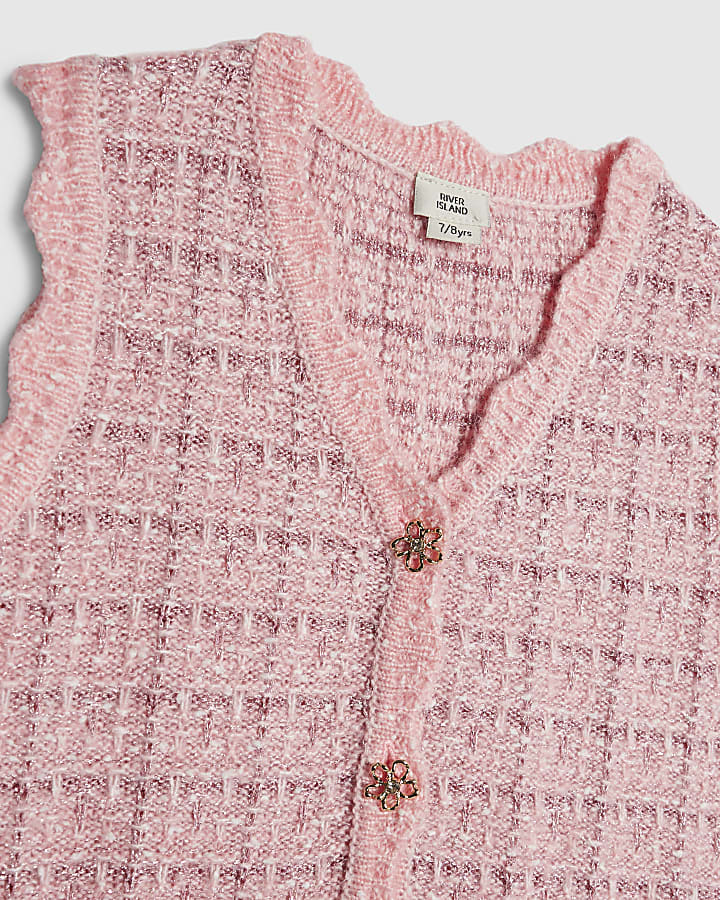 Girls Pink Boucle Waistcoat Set
