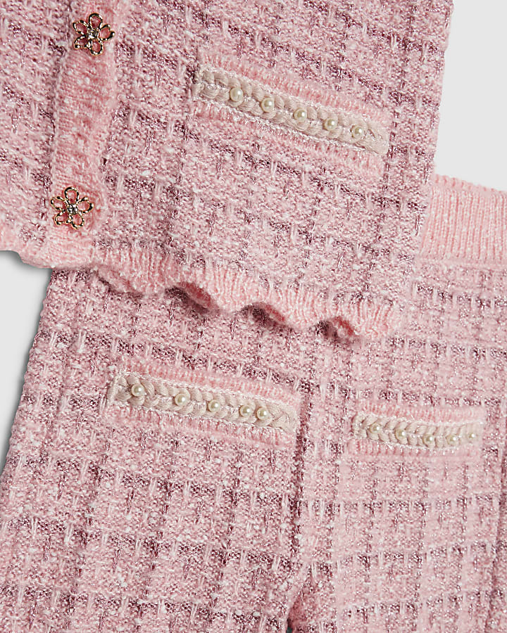 Girls Pink Boucle Waistcoat Set