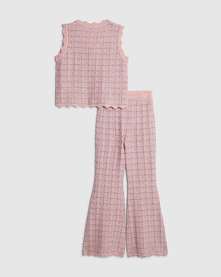 Girls Pink Boucle Waistcoat Set