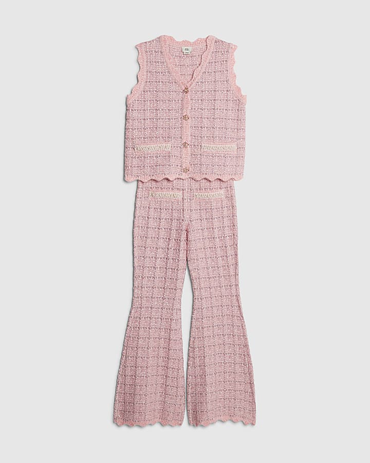 Girls Pink Boucle Waistcoat Set