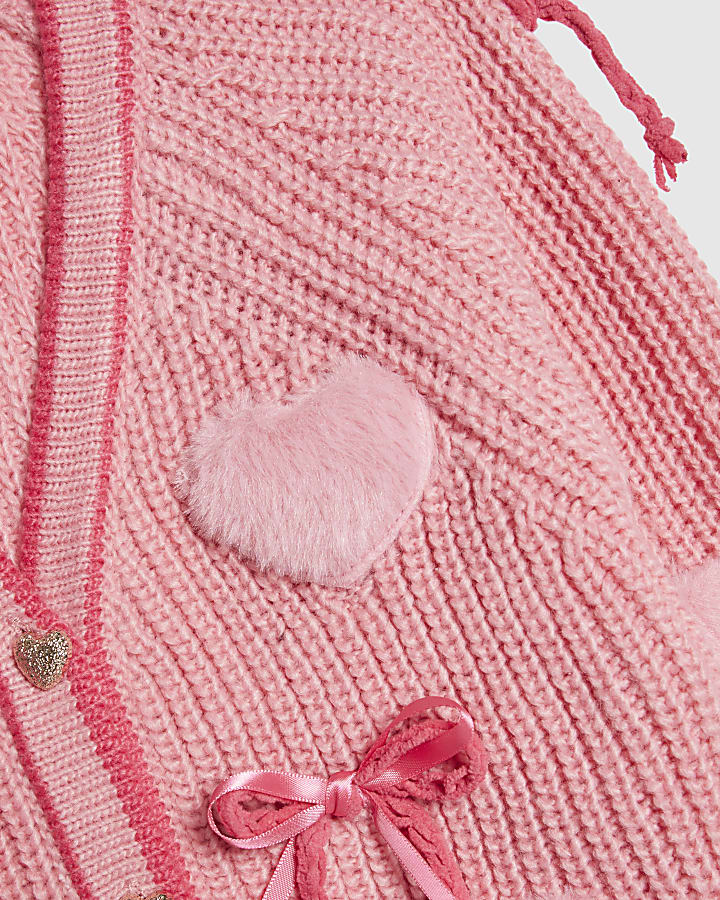 Mini Girls Pink 3D Heart Bows Cardigan