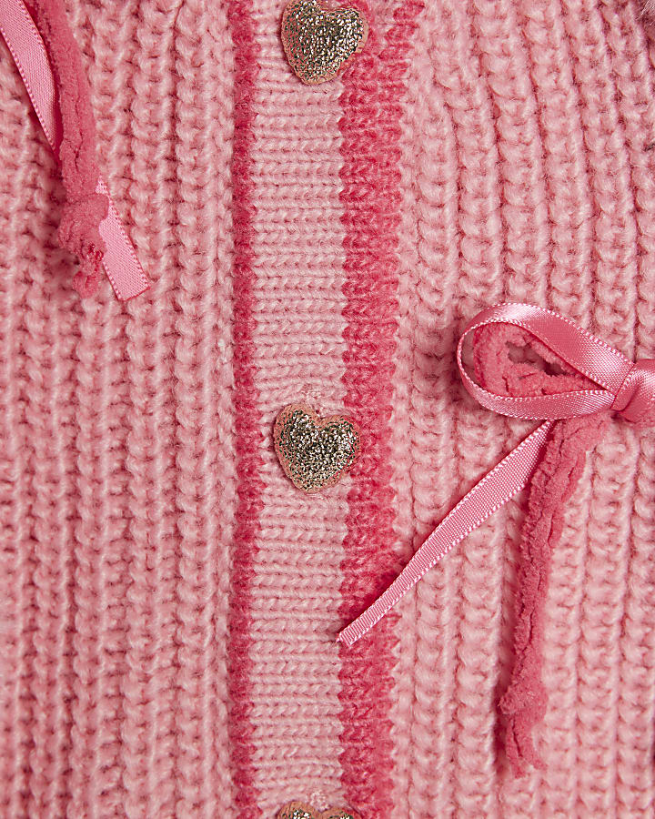 Mini Girls Pink 3D Heart Bows Cardigan