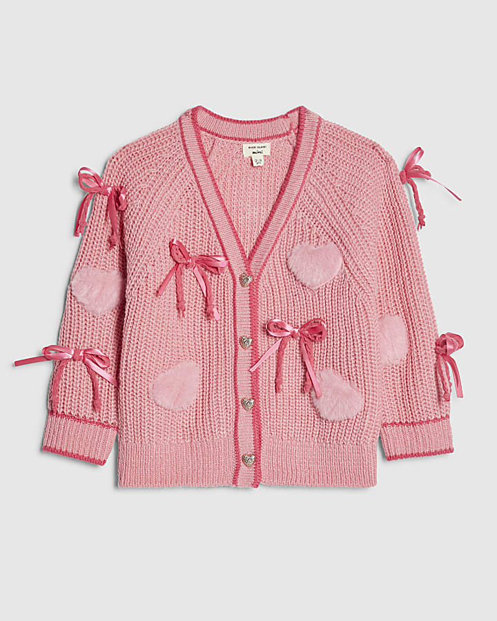 Mini Girls Pink 3D Heart Bows Cardigan