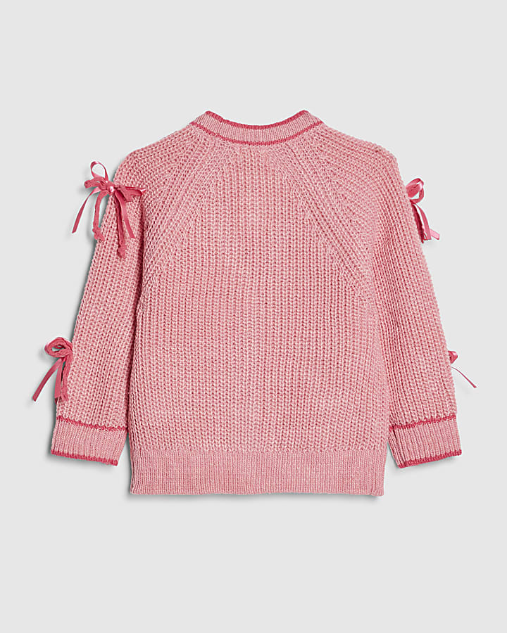 Mini Girls Pink 3D Heart Bows Cardigan