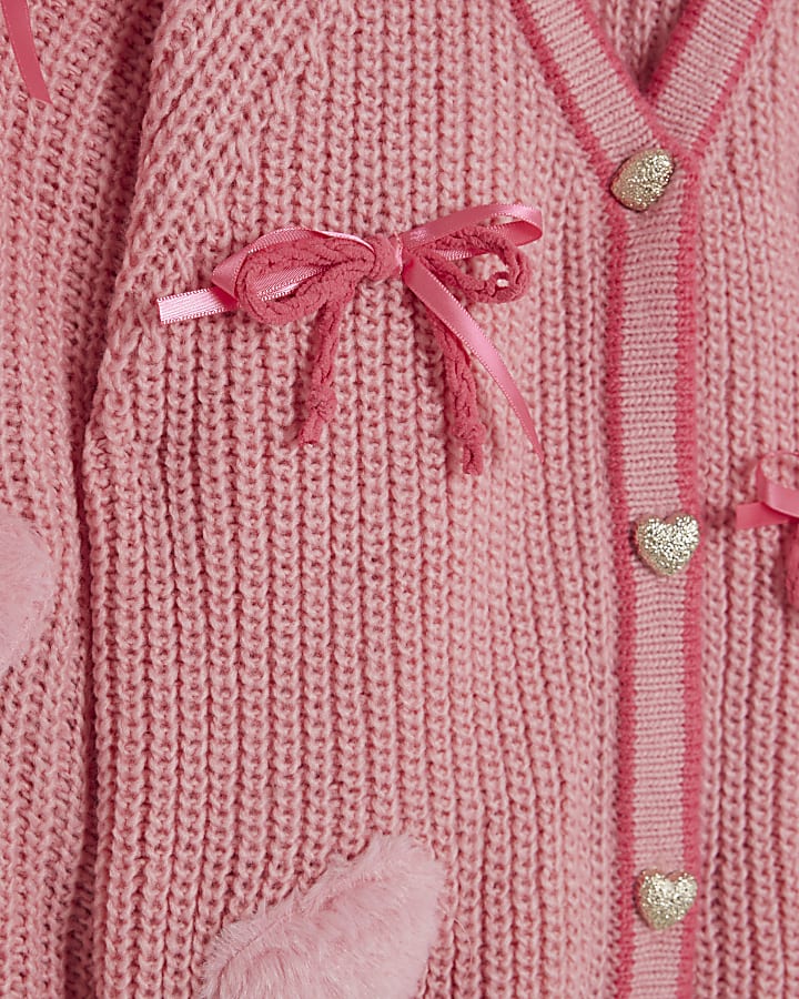 Girls Pink 3D Heart and Bows Cardigan