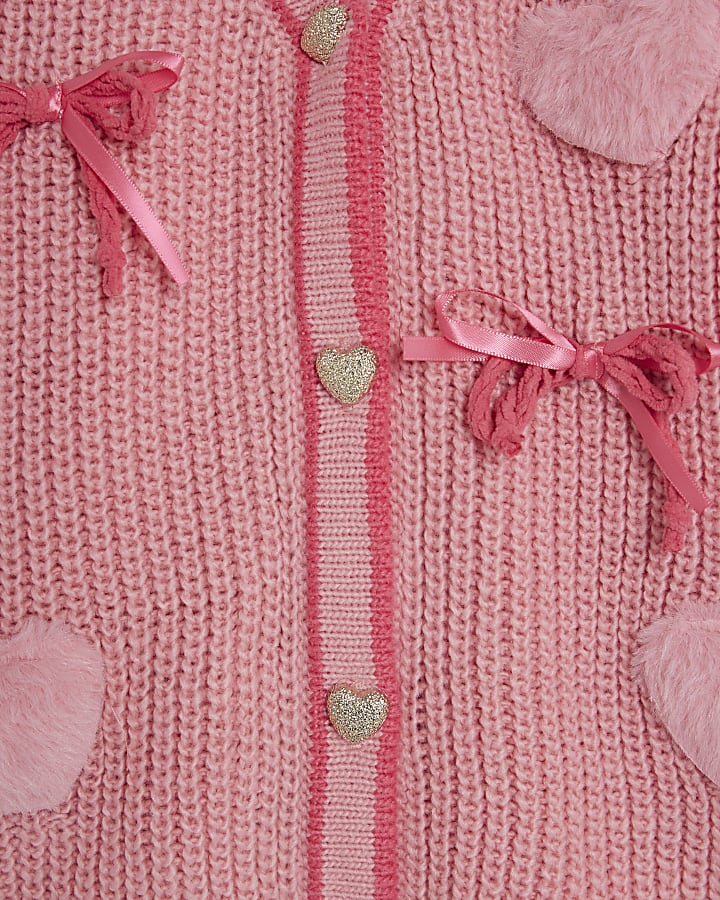 Girls Pink 3D Heart and Bows Cardigan