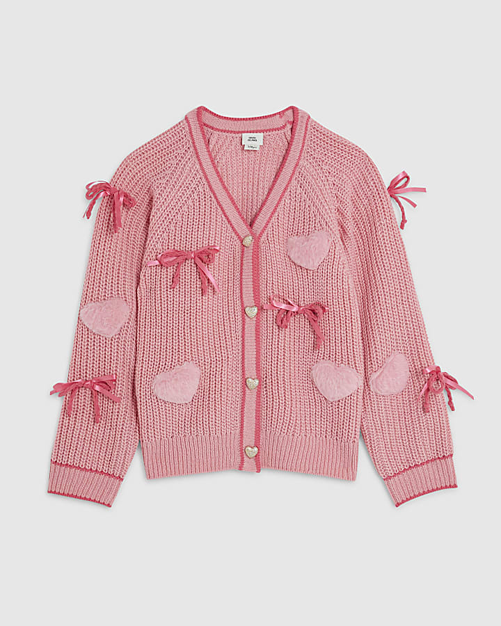 Girls Pink 3D Heart Cardigan 