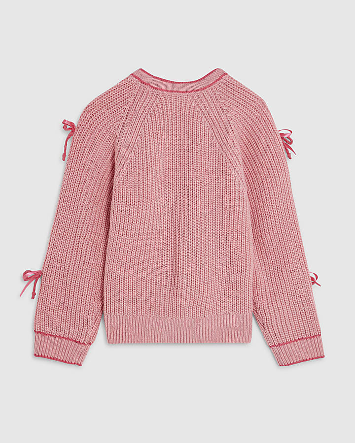 Girls Pink 3D Heart Cardigan 