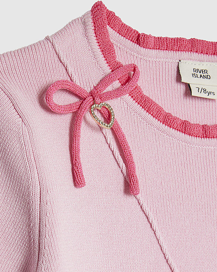 Girls Pink Heart Charm Bow Dress