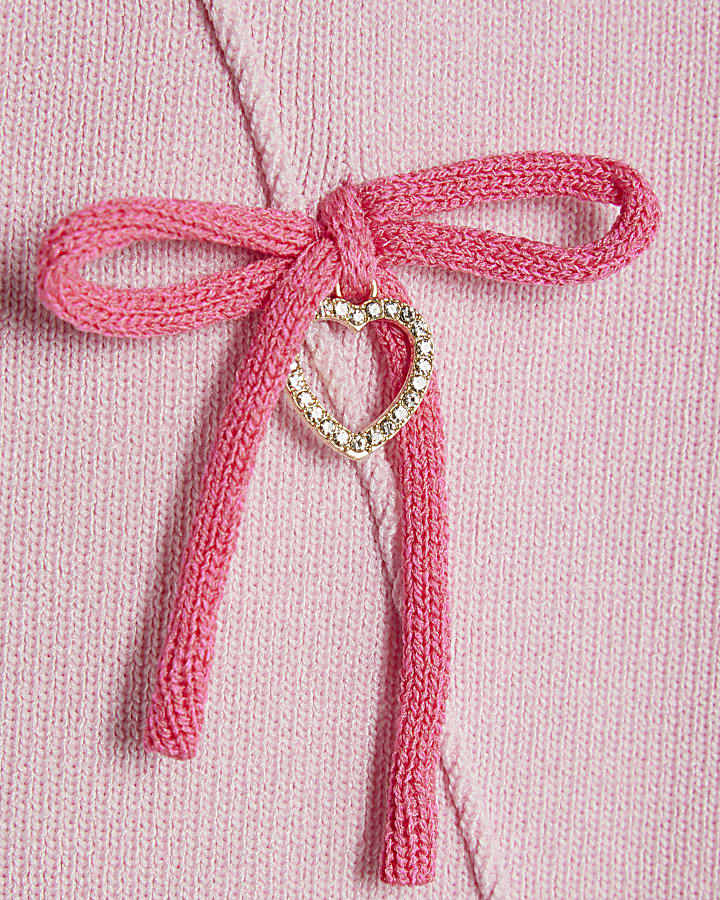 Girls Pink Heart Charm Bow Dress