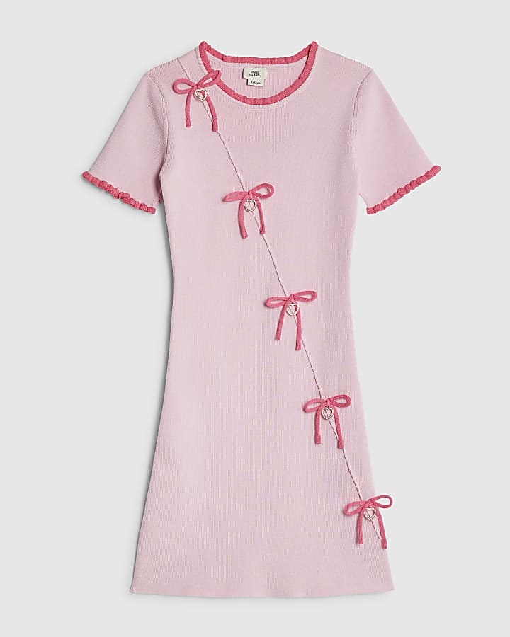 Girls Pink Heart Charm Bow Dress