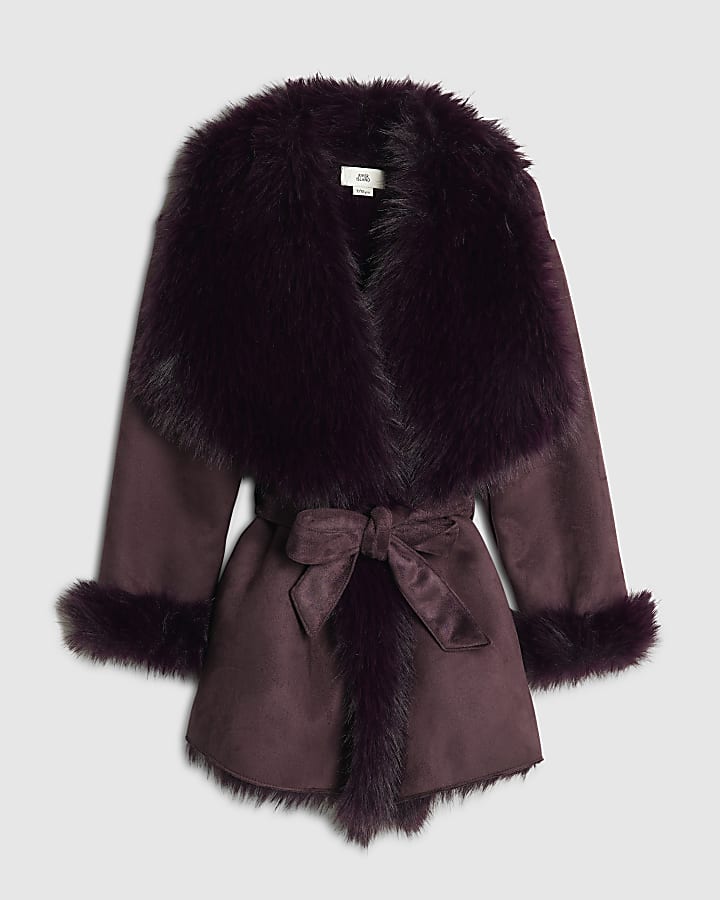 Girls Red Faux Suede Coat