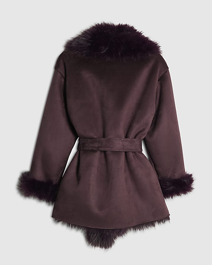 Girls Red Faux Suede Coat