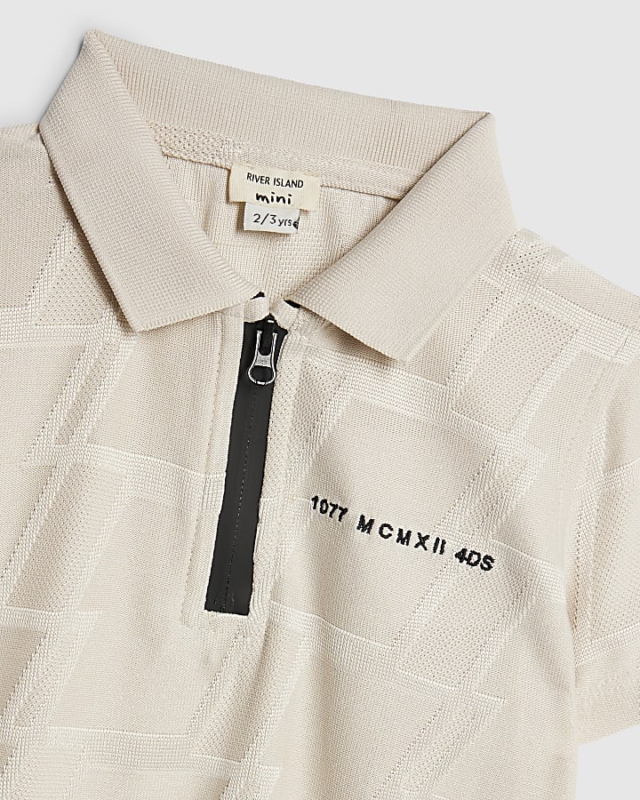 Mini Boys Beige Embroidered MCMXI Polo Shirt