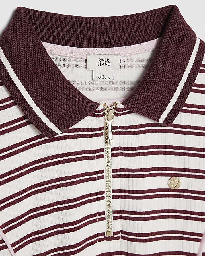 Girls Red Ribbed Stripe Polo Dress