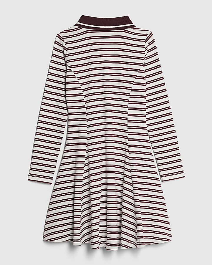 Girls Red Ribbed Stripe Polo Dress