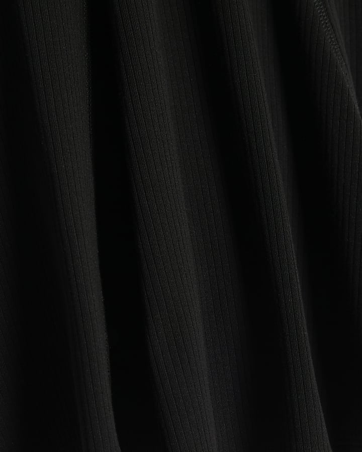 Girls Black Ribbed Zipped Polo Dress