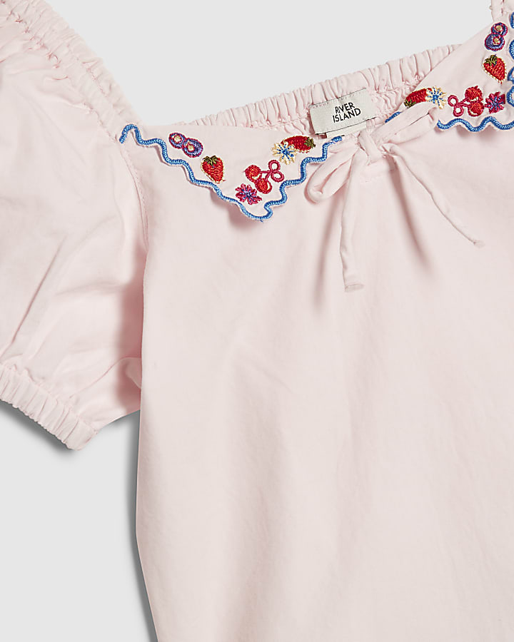 Girls Pink Collared Top And Jeans Set