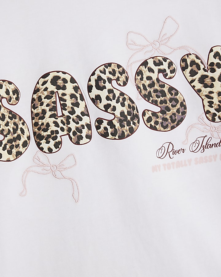 Girls White Sassy Leopard T-Shirt Set