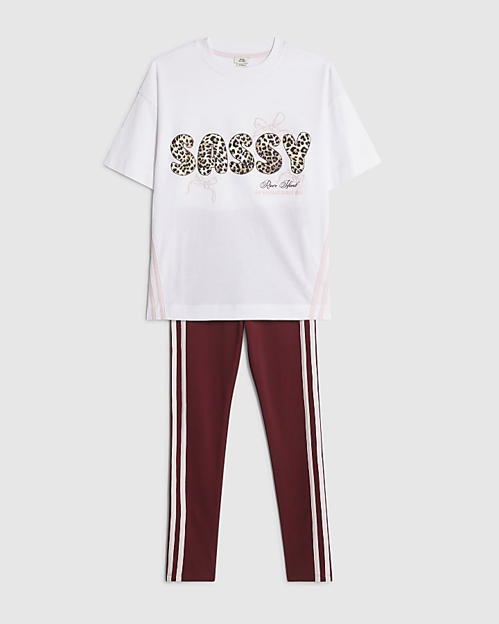 Girls White Sassy Leopard T-Shirt Set