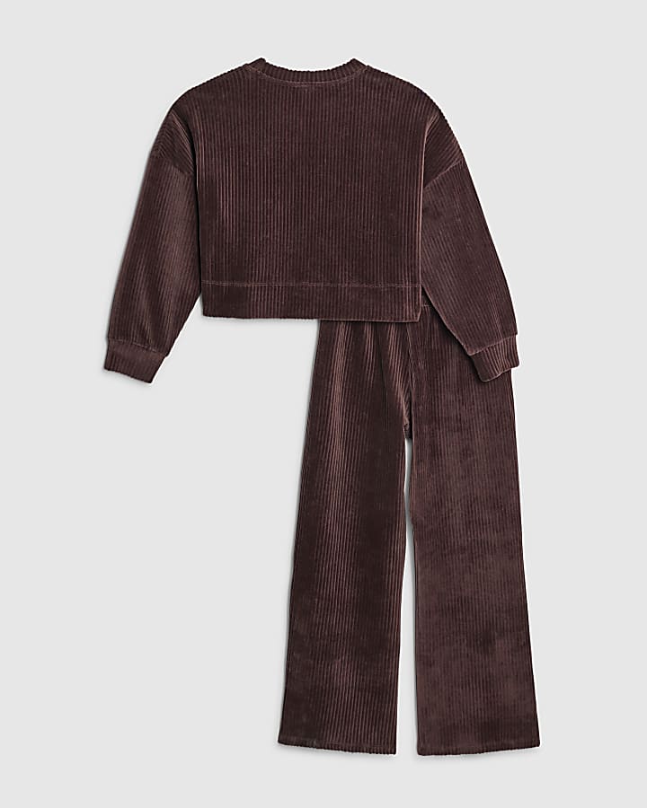 Girls Brown Cosy Corduroy Sweatshirt Set