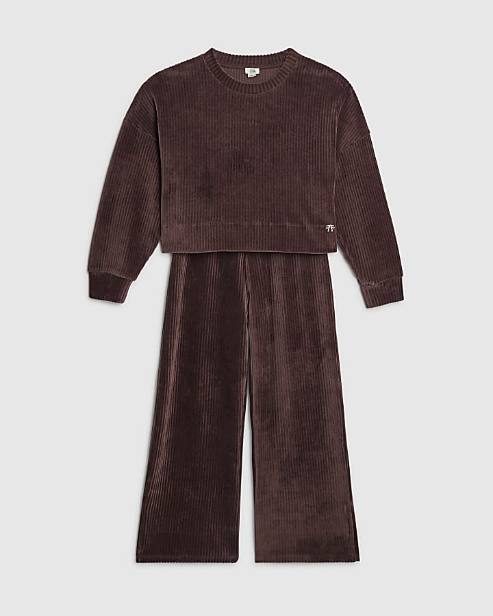 Girls Brown Cosy Corduroy Sweatshirt Set