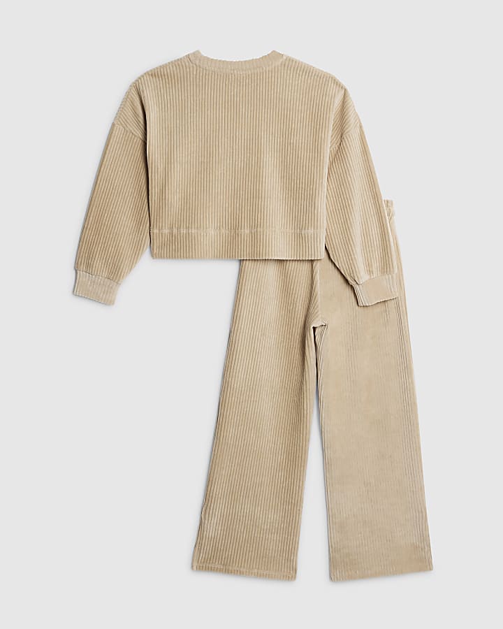 Girls Beige Cosy Corduroy Sweatshirt Set