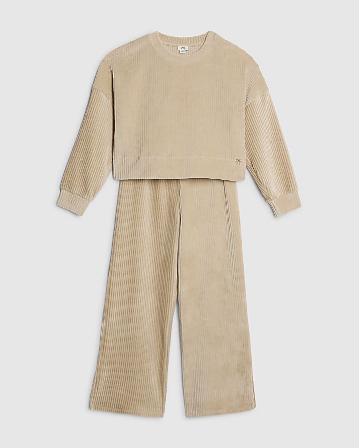 Girls Beige Cosy Corduroy Sweatshirt Set