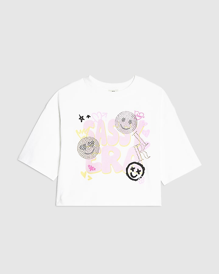 Girls White Smile Sassy Era T-Shirt