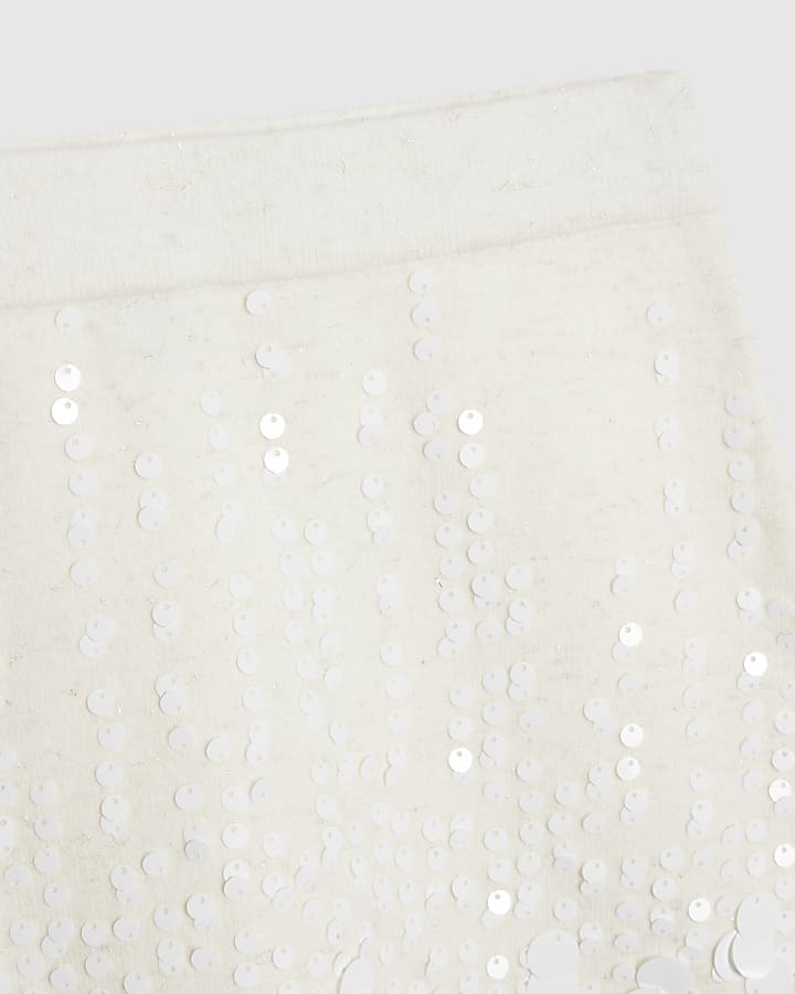 Girls Cream Sequin Cardigan And Skirt Set