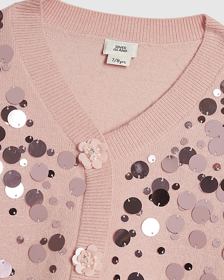 Girls Pink Sequin Cardigan And Skirt Set