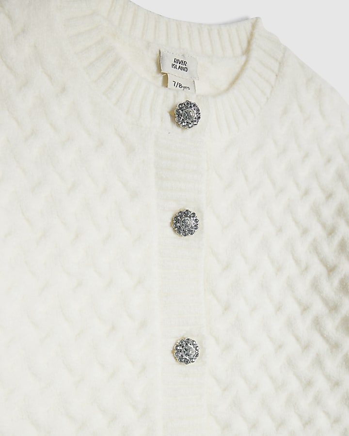 Girls Cream Cable Cardigan Set