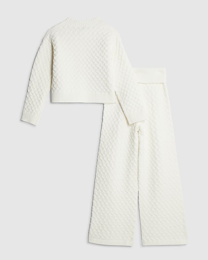 Girls Cream Cable Cardigan Set