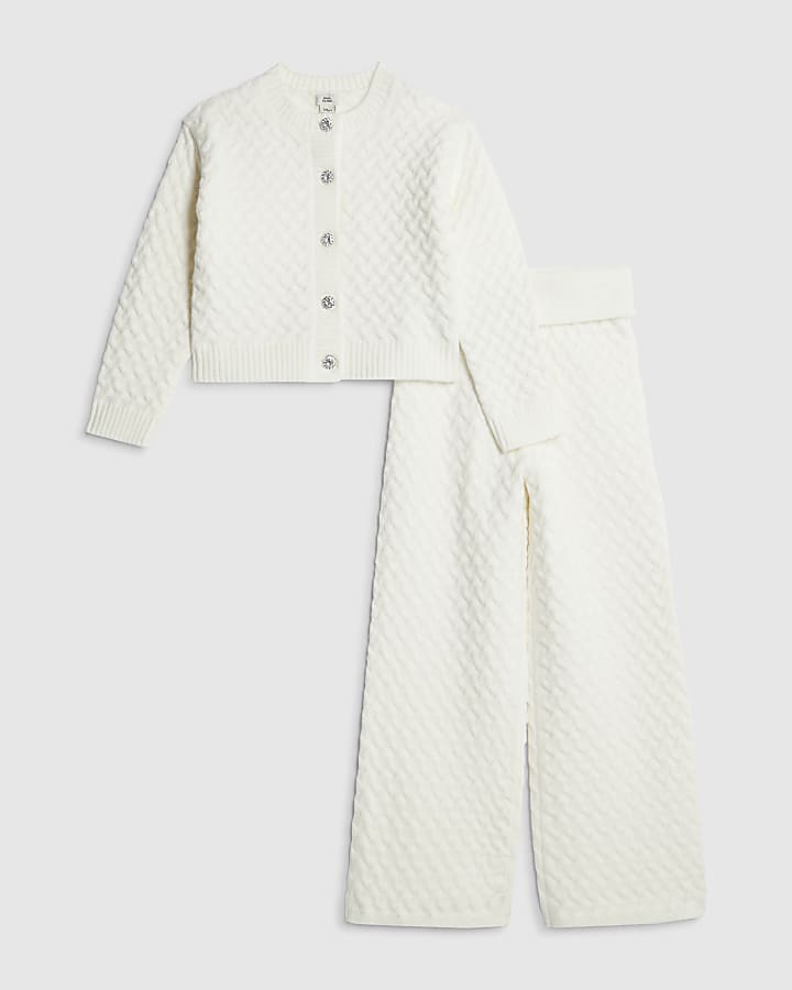 Girls Cream Cable Cardigan Set