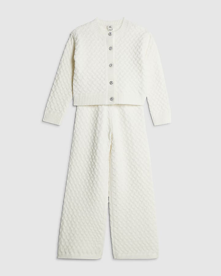 Girls Cream Cable Cardigan Set