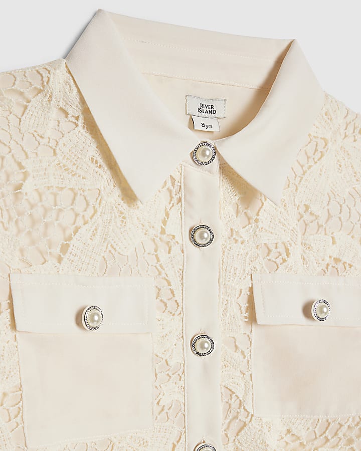 Girls Cream Lace Blouse And Shorts Set