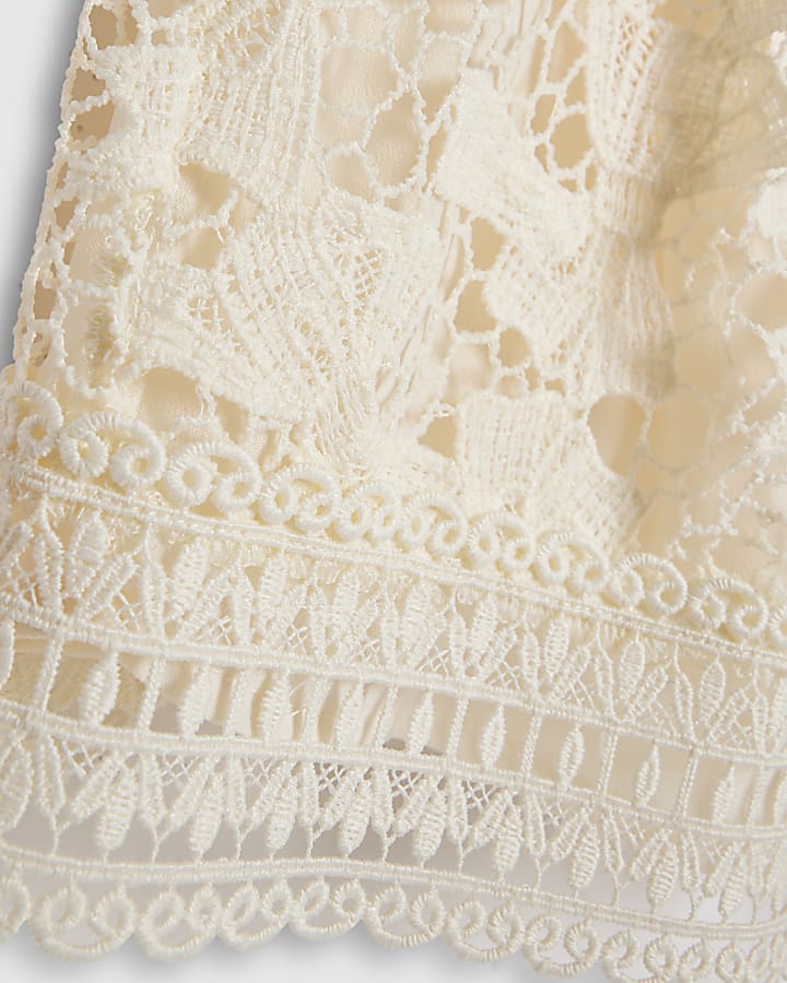Girls Cream Lace Blouse And Shorts Set