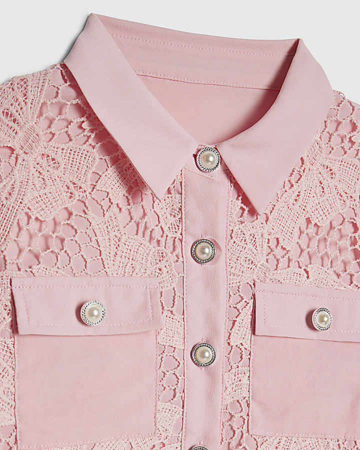 Girls Pink Lace Blouse And Shorts Set