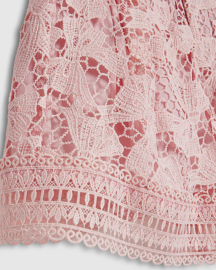 Girls Pink Lace Blouse And Shorts Set