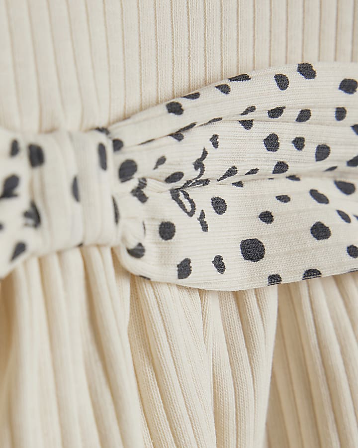 Baby Girls Cream Ribbed Bow Top Set