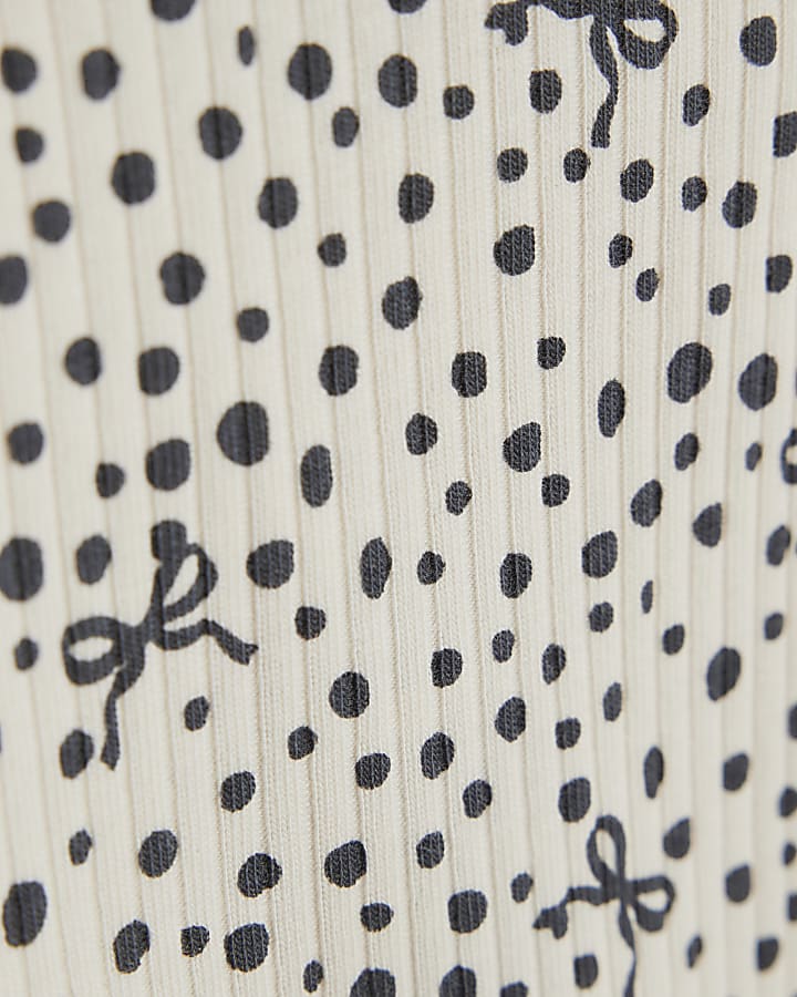 Baby Girls Cream Ribbed Bow Top Set