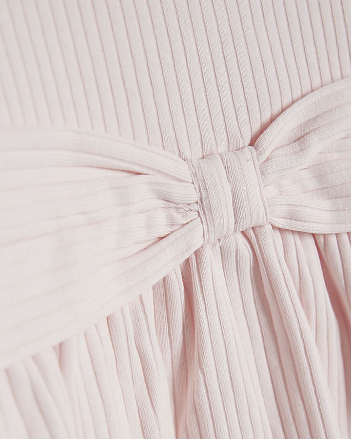 Baby Girls Cream Ribbed Bow Top Set