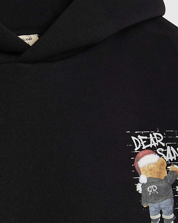 Mini Boys Black Dear Santa Bear Hoodie