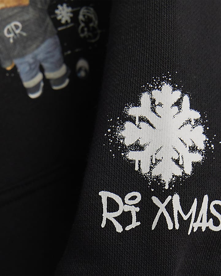 Mini Boys Black Dear Santa Bear Hoodie