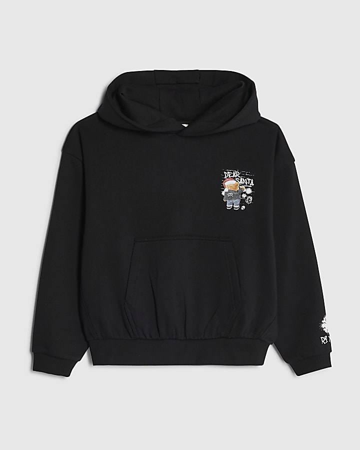 Boys Black Dear Santa Bear Hoodie
